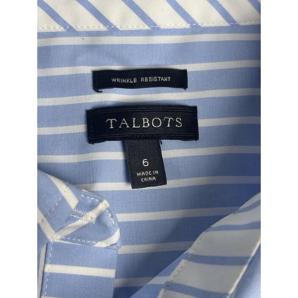 Talbots Shirt Women’s 6 Blue White Striped Slvless Button Collared 100 % Cotton - Picture 6 of 8